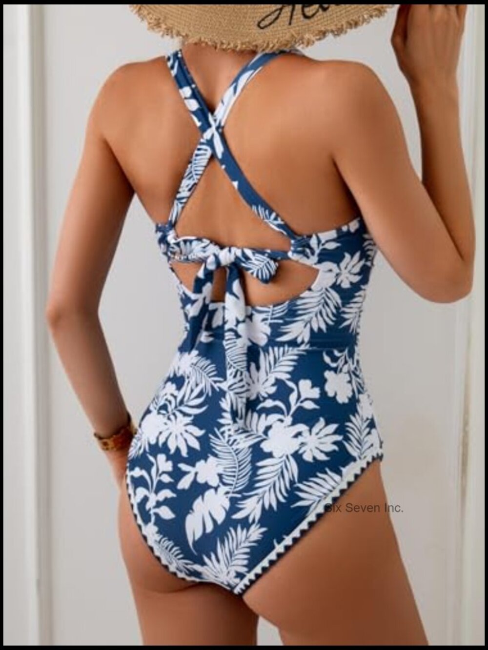 Tummy Control One Piece Swimsuit Ruched Push Up Tie Back Swimwear - Picture 3 of 6